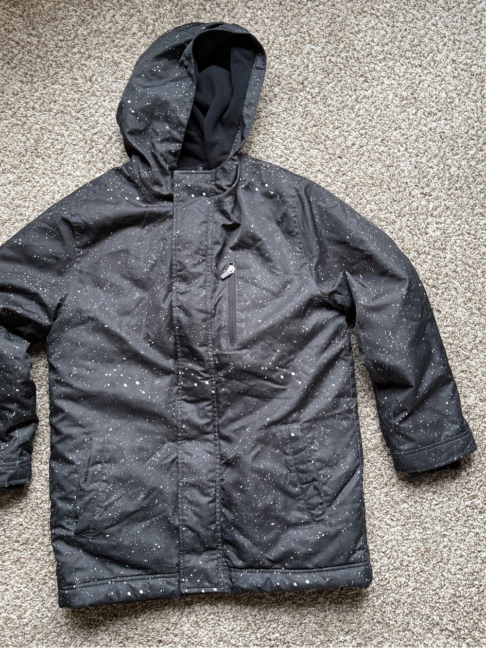 Old Navy Kids Winter Coat Size 10–12 Large – Black Speckled Fleece Lined Parka